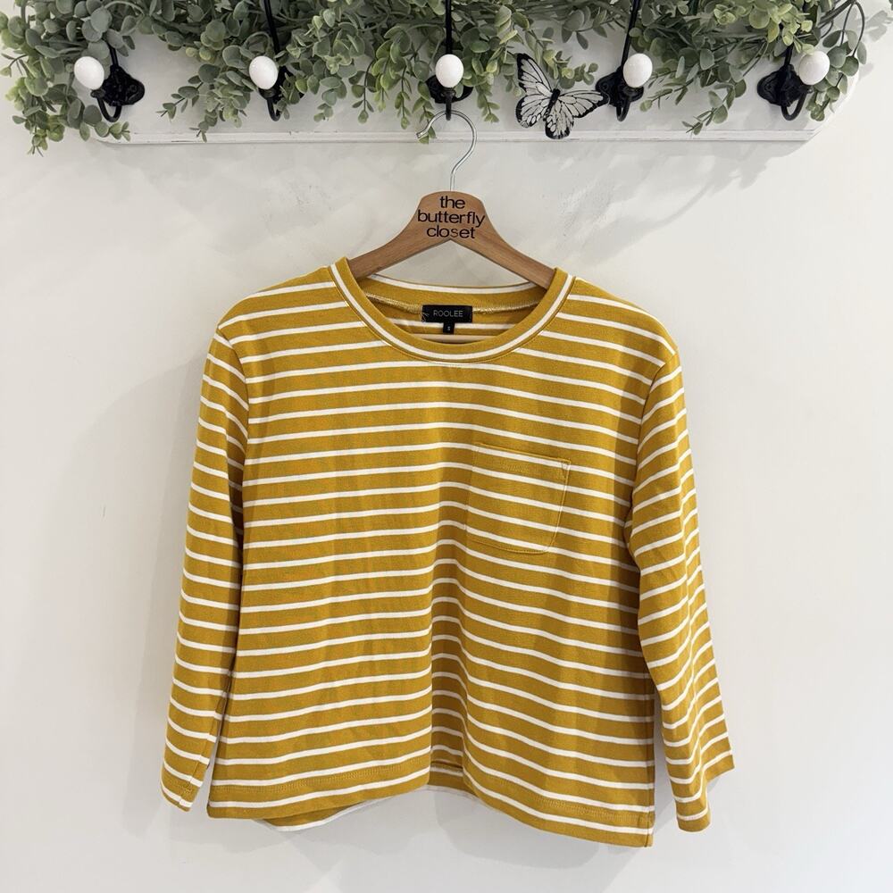 Roolee Yellow Striped Cropped Long Sleeve Shirt Small 4-5017